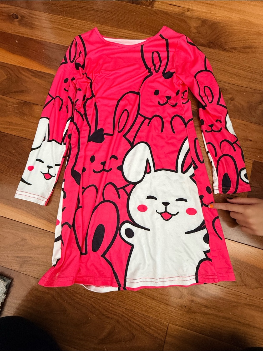 Kids Pink Bunny Print Long-Sleeve dress size 10 girls